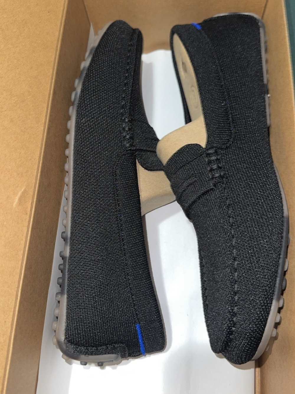 NWT Rothy's Black Knit Slip-On Loafers with Blue Accent